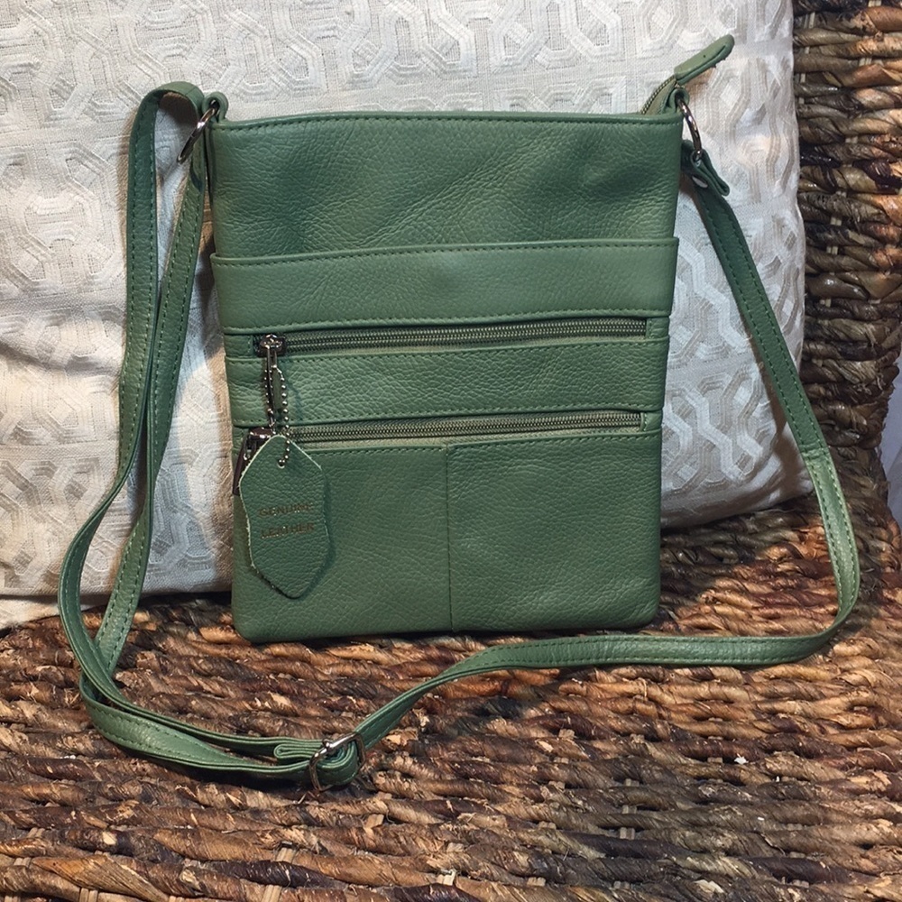 No brand leather Sage green crossbody